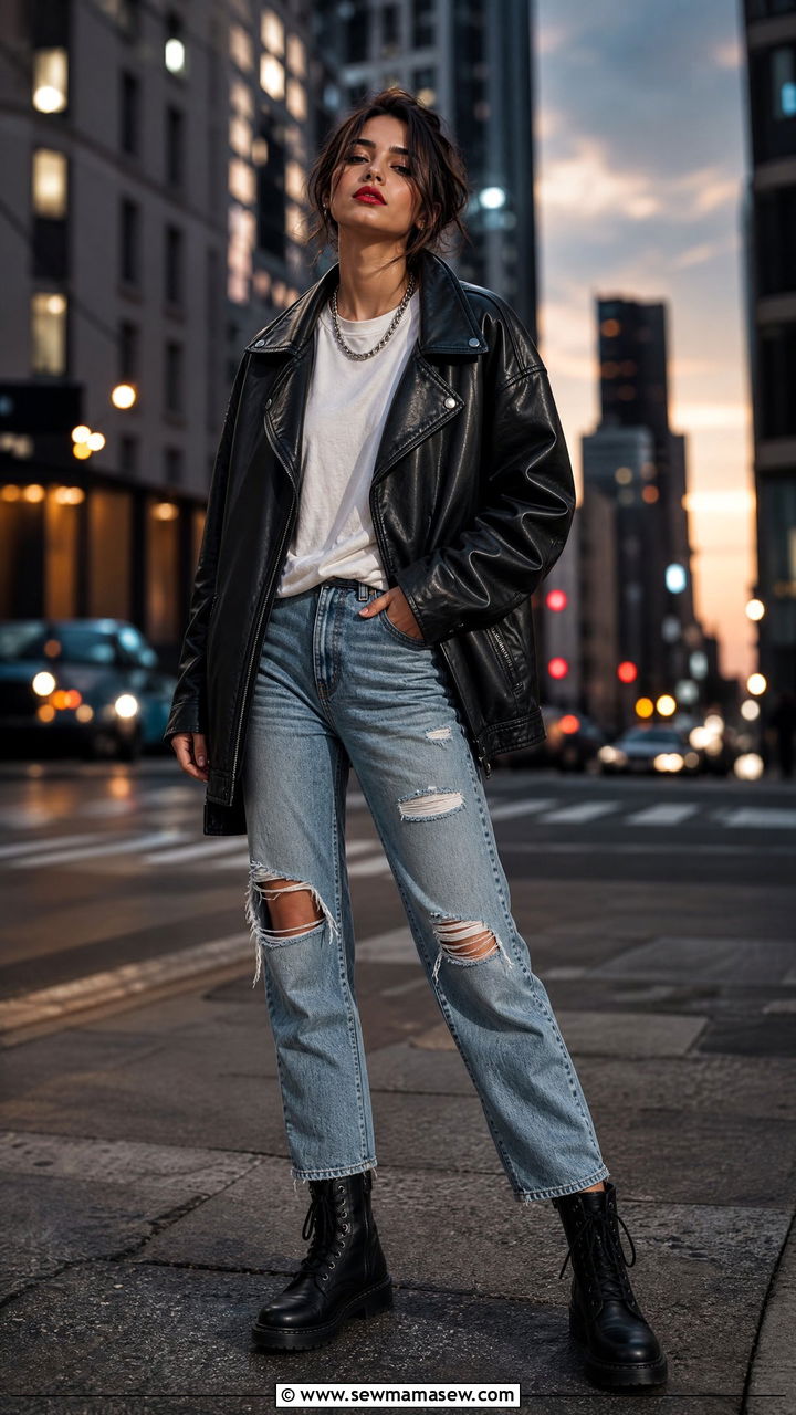 Leather Jacket and Ripped Jeans Outfit - 30 streetwear outfits inspo