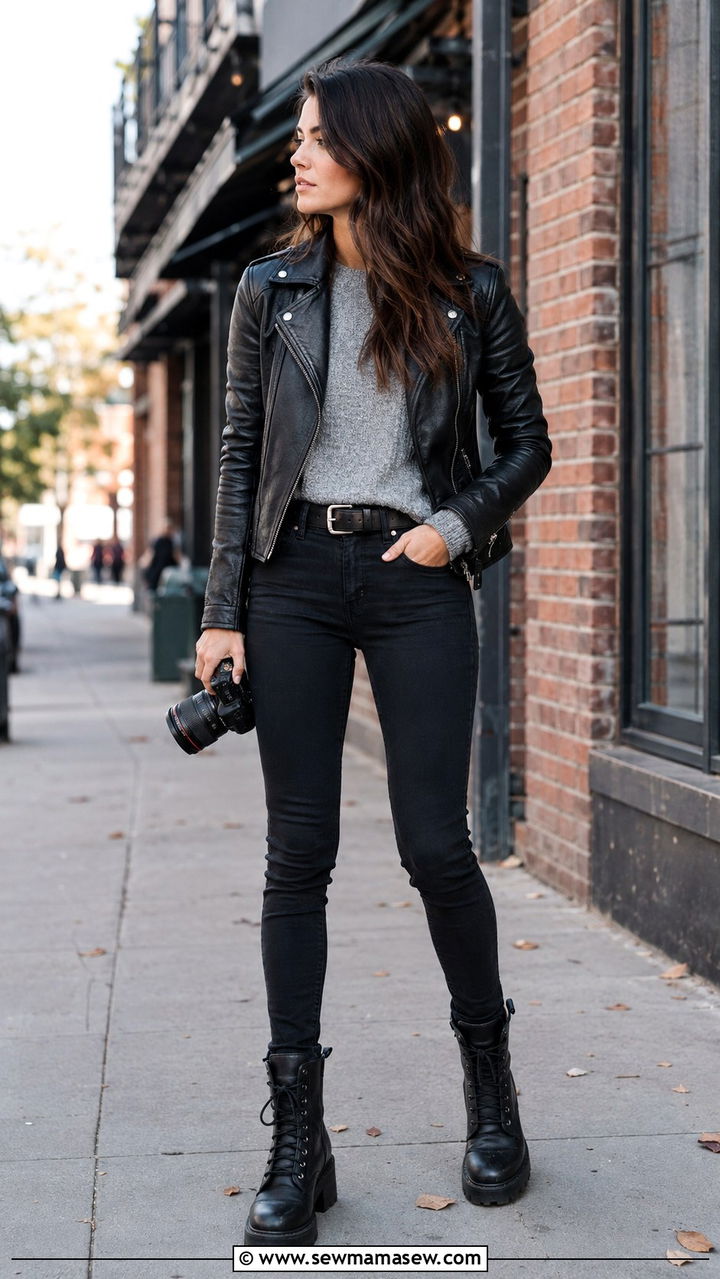 Leather Jacket and Skinny Jeans Photographer Outfit - 25 Photographer outfit ideas