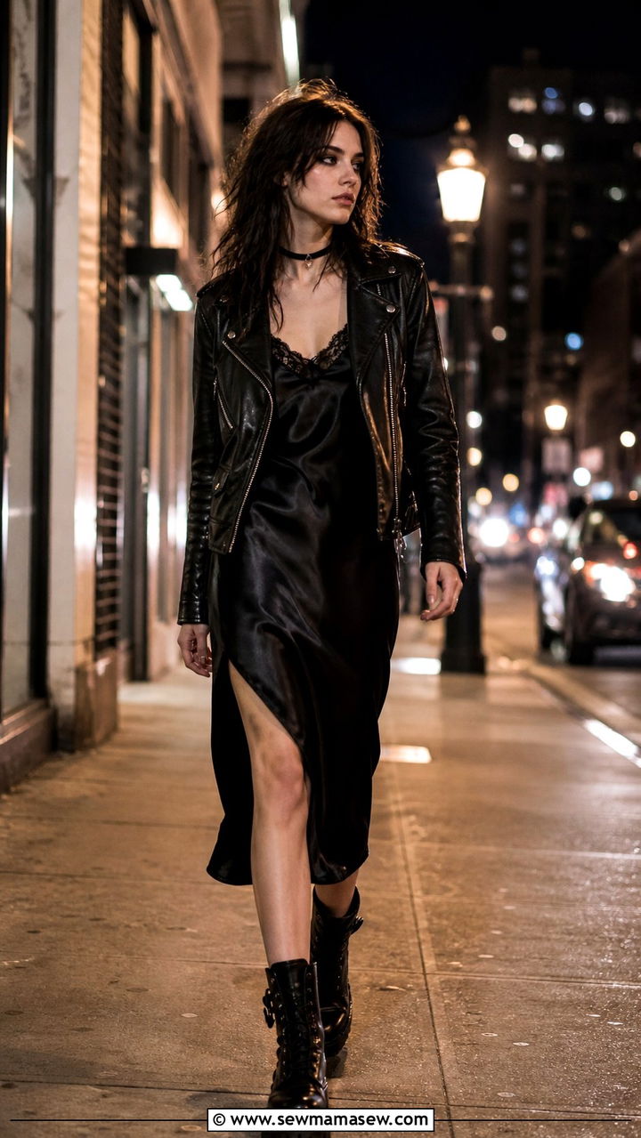 Leather Jacket and Slip Dress Grunge Style - 40 grunge outfits for women