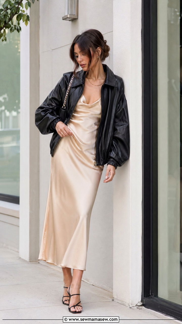 Leather Jacket and Slip Dress Outfit - 35 Elegant spring outfits