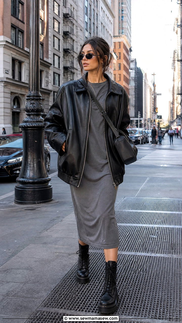 Leather Jacket and T Shirt Dress Casual Outfit 2026 - 25 casual outfits 2026