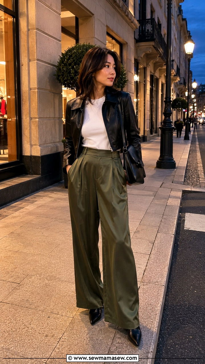 Leather Jacket and Wide Leg Trousers Outfit Petite - 25 Petite outfit ideas with wide leg pants