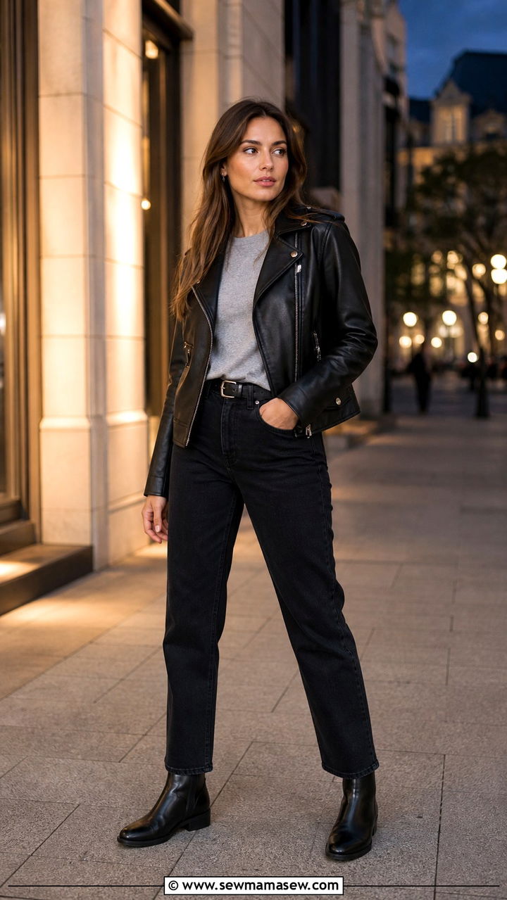 Leather Jacket with Black Jeans and Chelsea Boots - 40 casual jeans outfits
