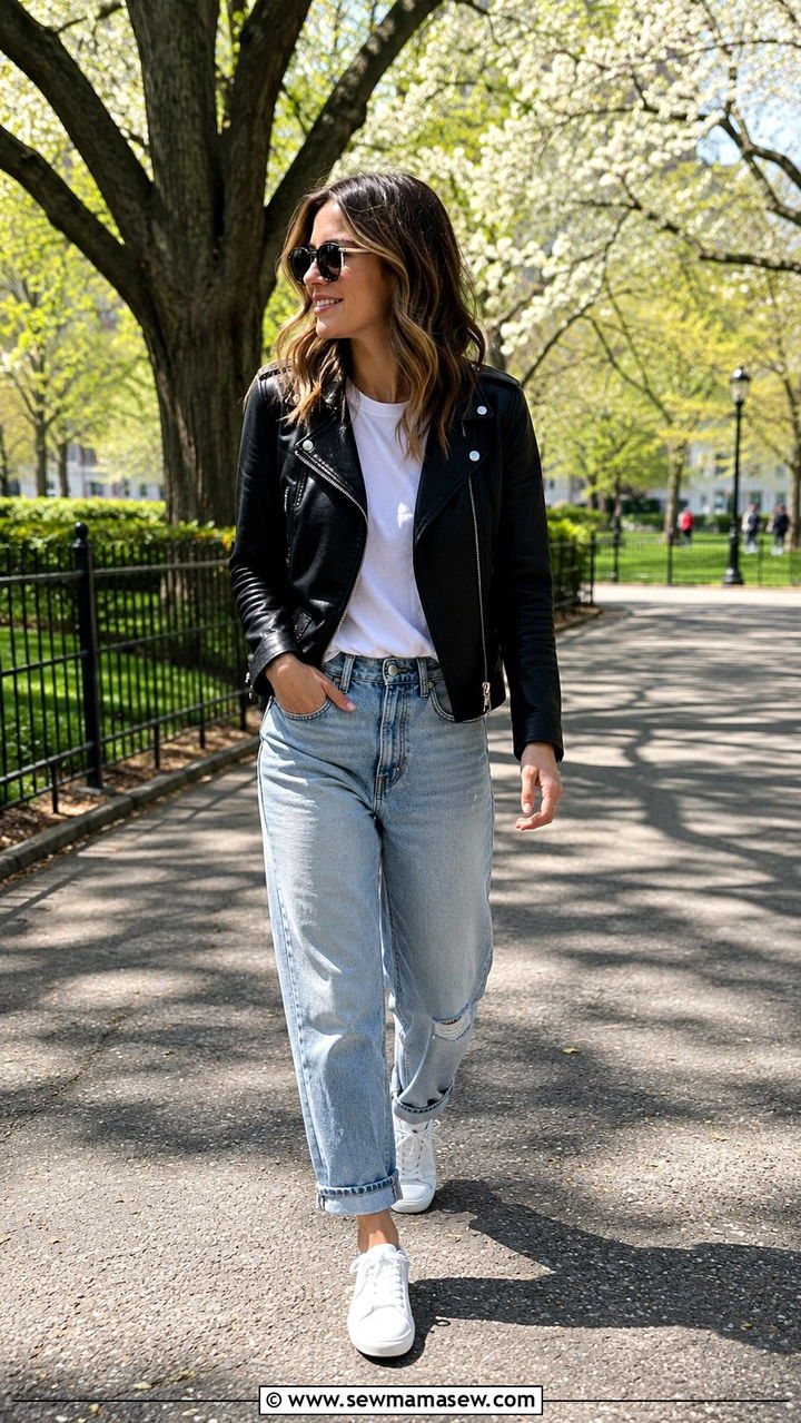 Leather Jacket with Boyfriend Jeans - 30 Spring outfits with leather jacket