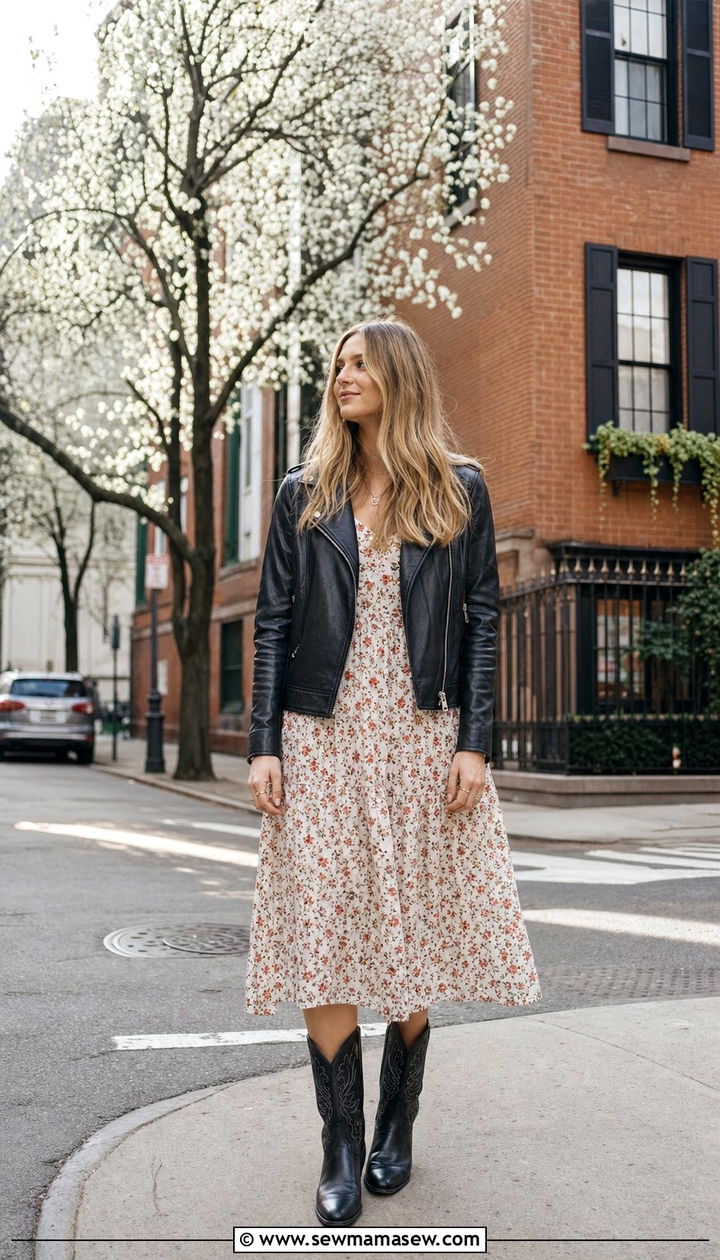 Leather Jacket with Cowboy Boots - 25 Spring outfits with cowboy boots