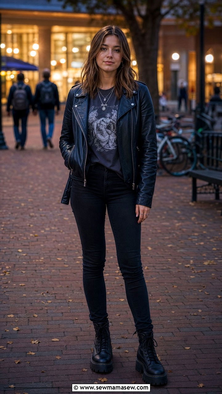 Leather Jacket with Graphic Tee Outfit - 35 casual college outfits