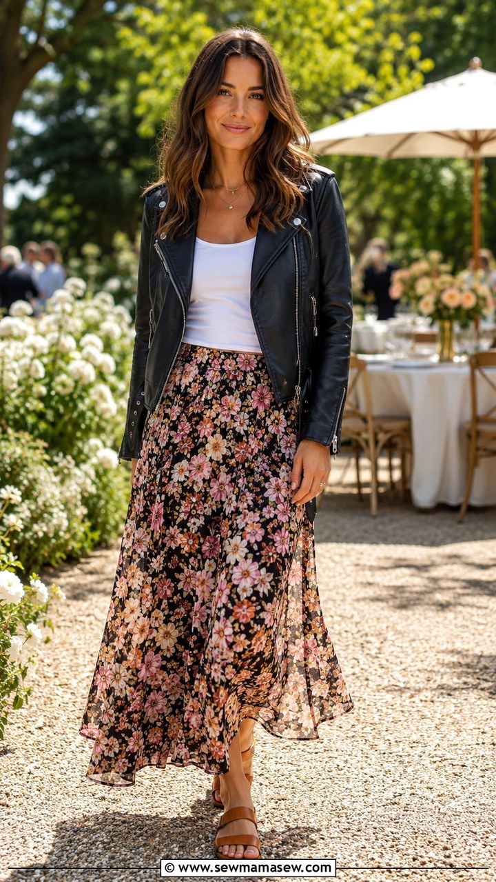 Leather Jacket with Maxi Skirt - 30 Spring outfits with leather jacket