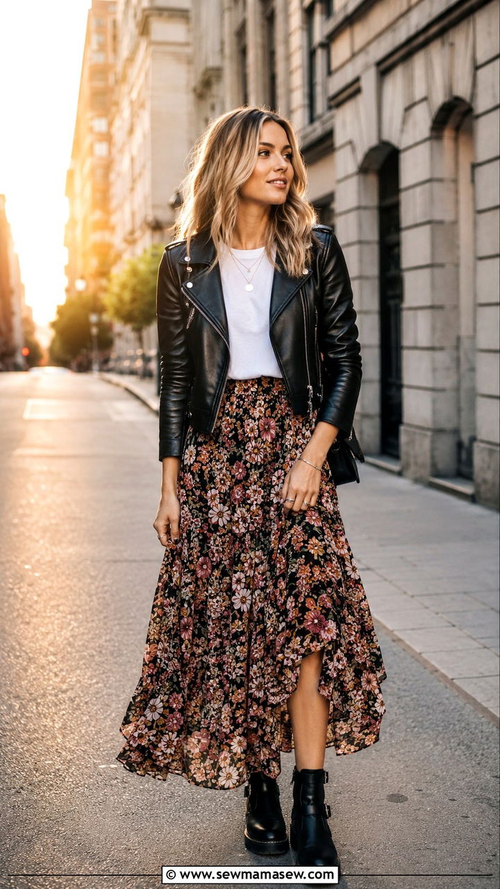 Leather Jacket with Maxi Skirt - 30 classy maxi skirt outfits