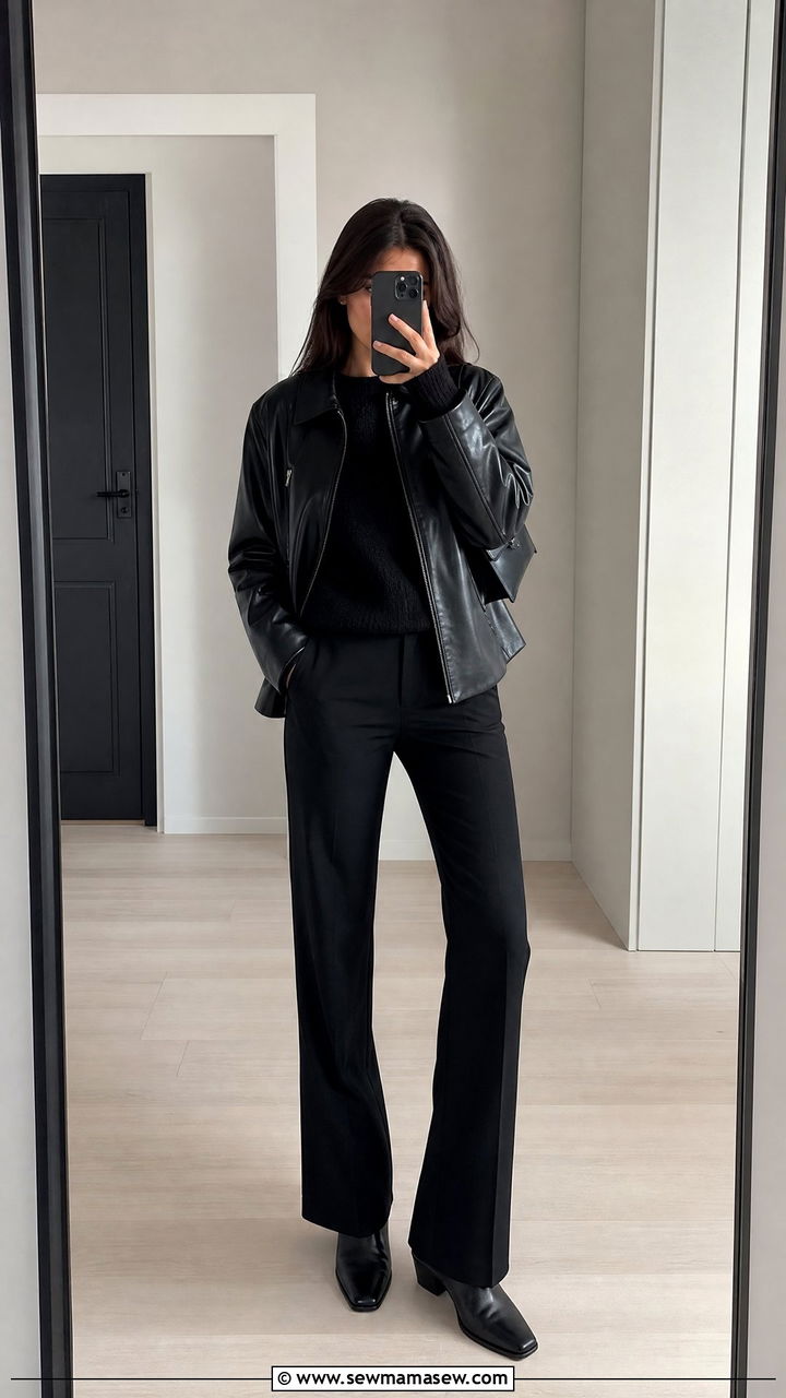 Leather Jacket with Monochrome All Black Outfit - 25 Leather jacket outfit ideas for concerts