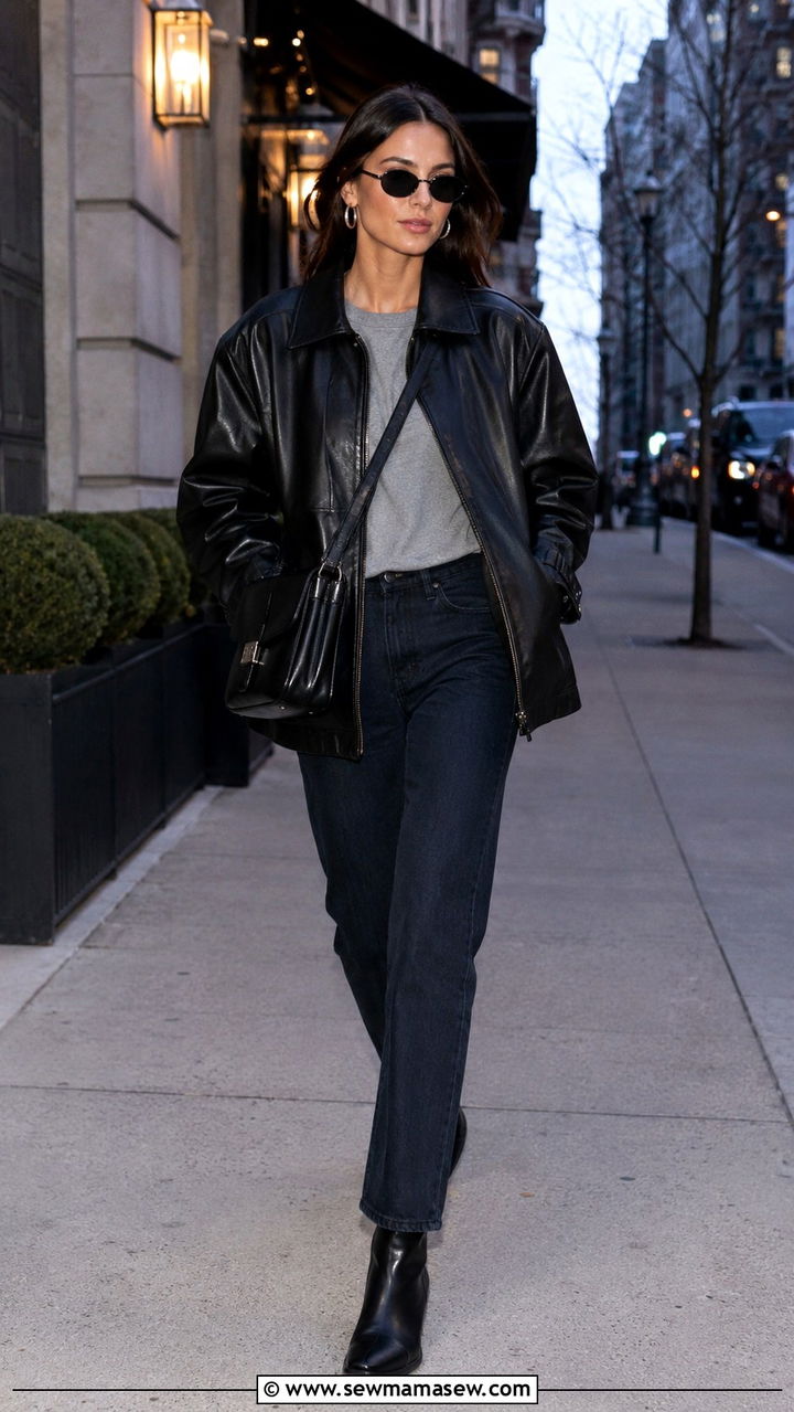 Leather Jacket with Non Distressed Jeans Outfit - 30 Non distressed jeans outfit ideas