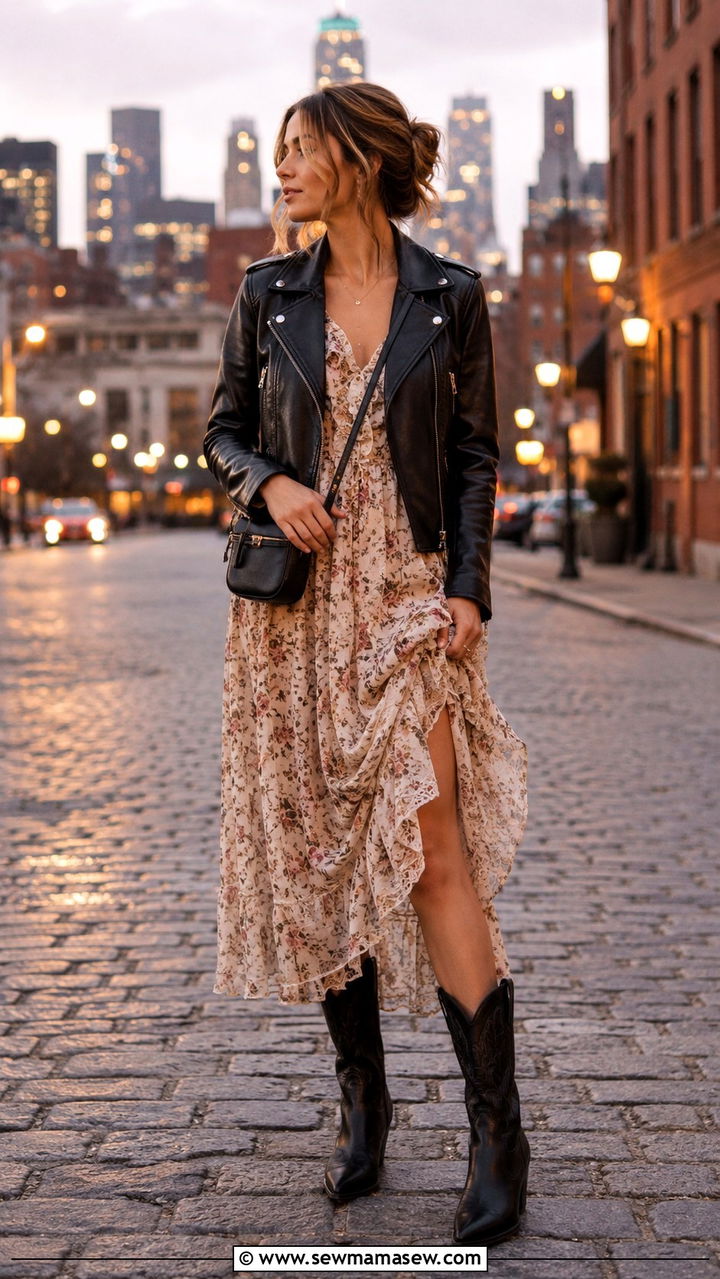 Leather Jacket with Prairie Dress - 25 Western outfits 2026