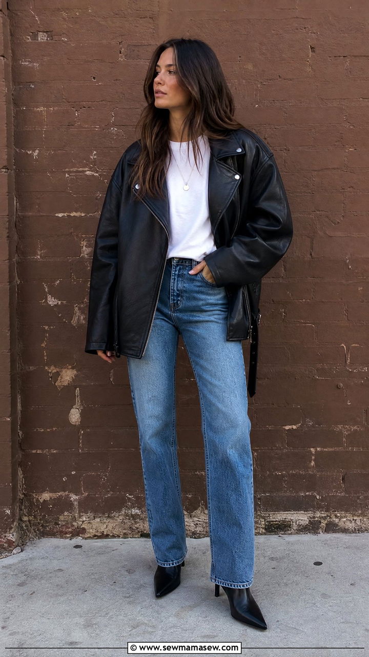 Leather Jacket with Straight Leg Jeans Outfit - 25 chic straight leg jeans outfit ideas