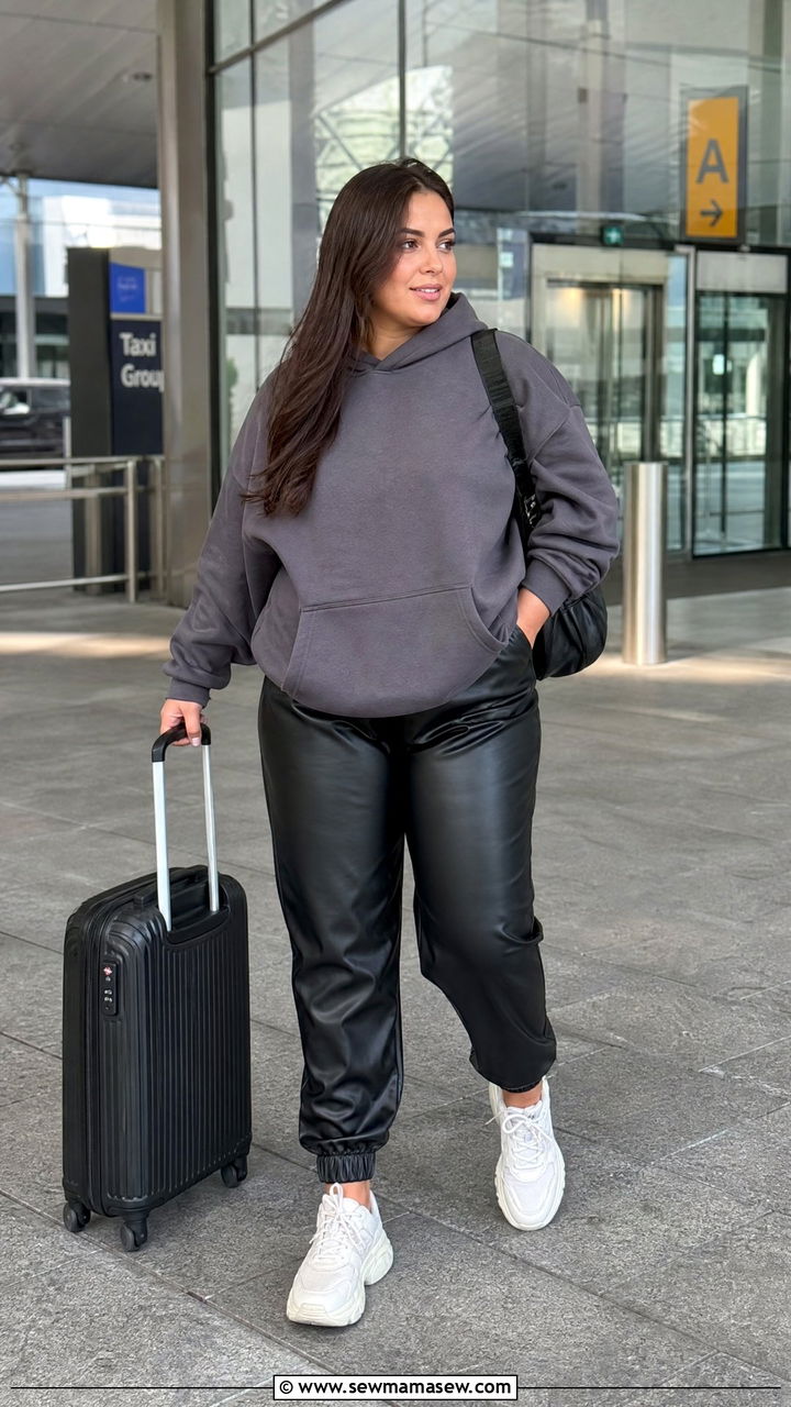 Leather Joggers With Hoodie and Chunky Sneakers - 25 Leather pants outfit ideas plus size