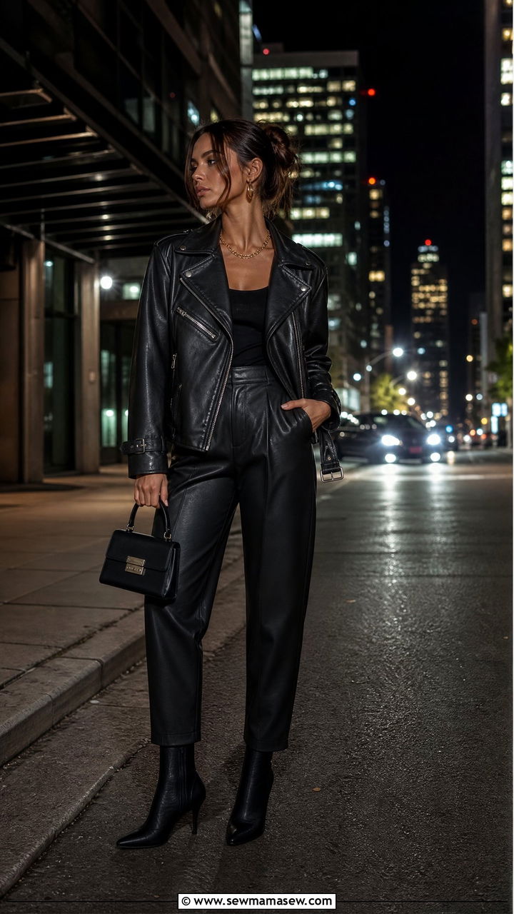 Leather Look Matching Set - 35 matching set outfits ideas