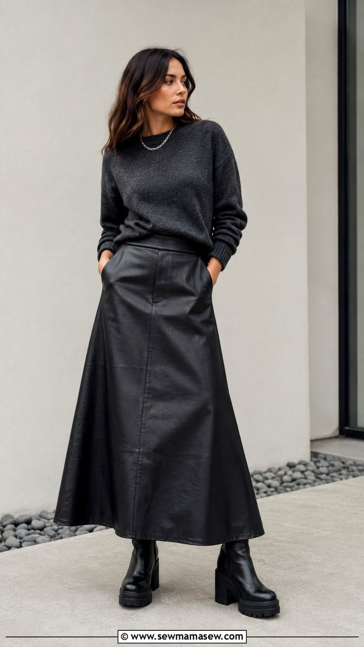 Leather Maxi Skirt With Platform Boots Outfit - 30 Maxi skirt outfit ideas with boots
