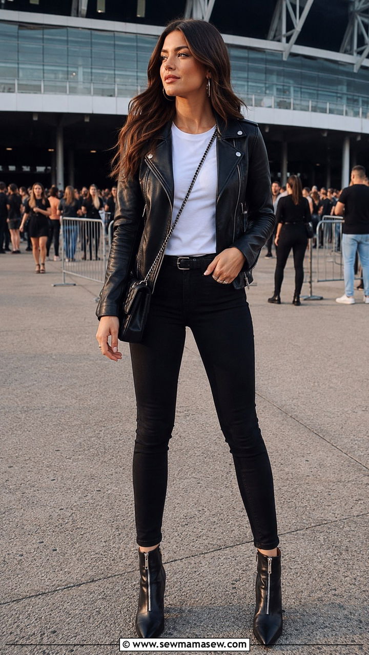 Leather Moto Jacket with Skinny Jeans Outfit - 25 Rock concert outfit ideas