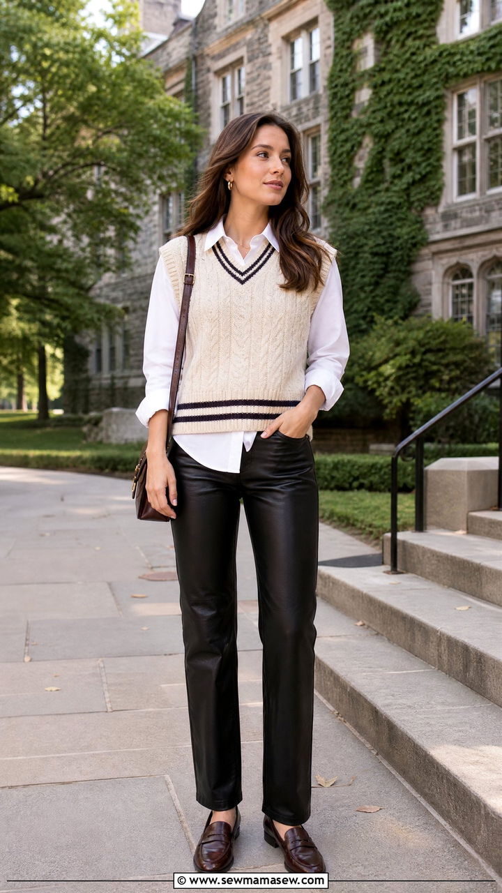 Leather Pants Outfit With Sweater Vest - 35 Leather pants outfit ideas