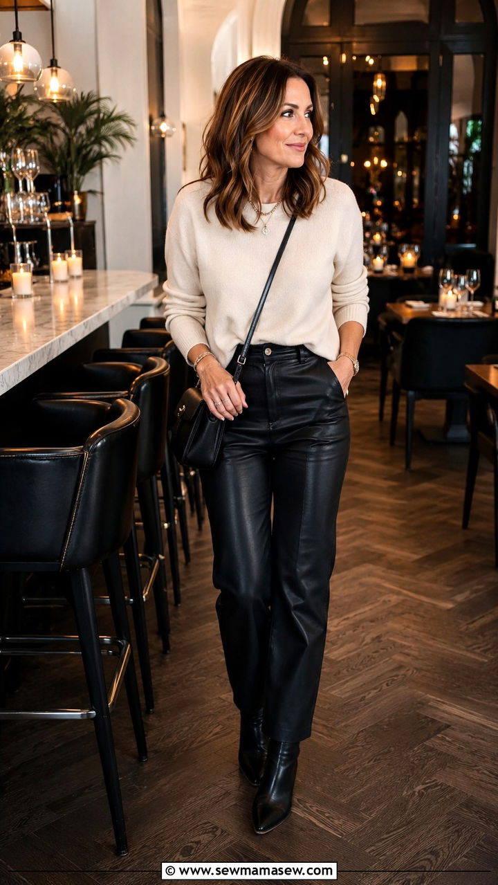 Leather Pants With Cashmere Sweater - 25 Birthday outfit ideas for women over 40
