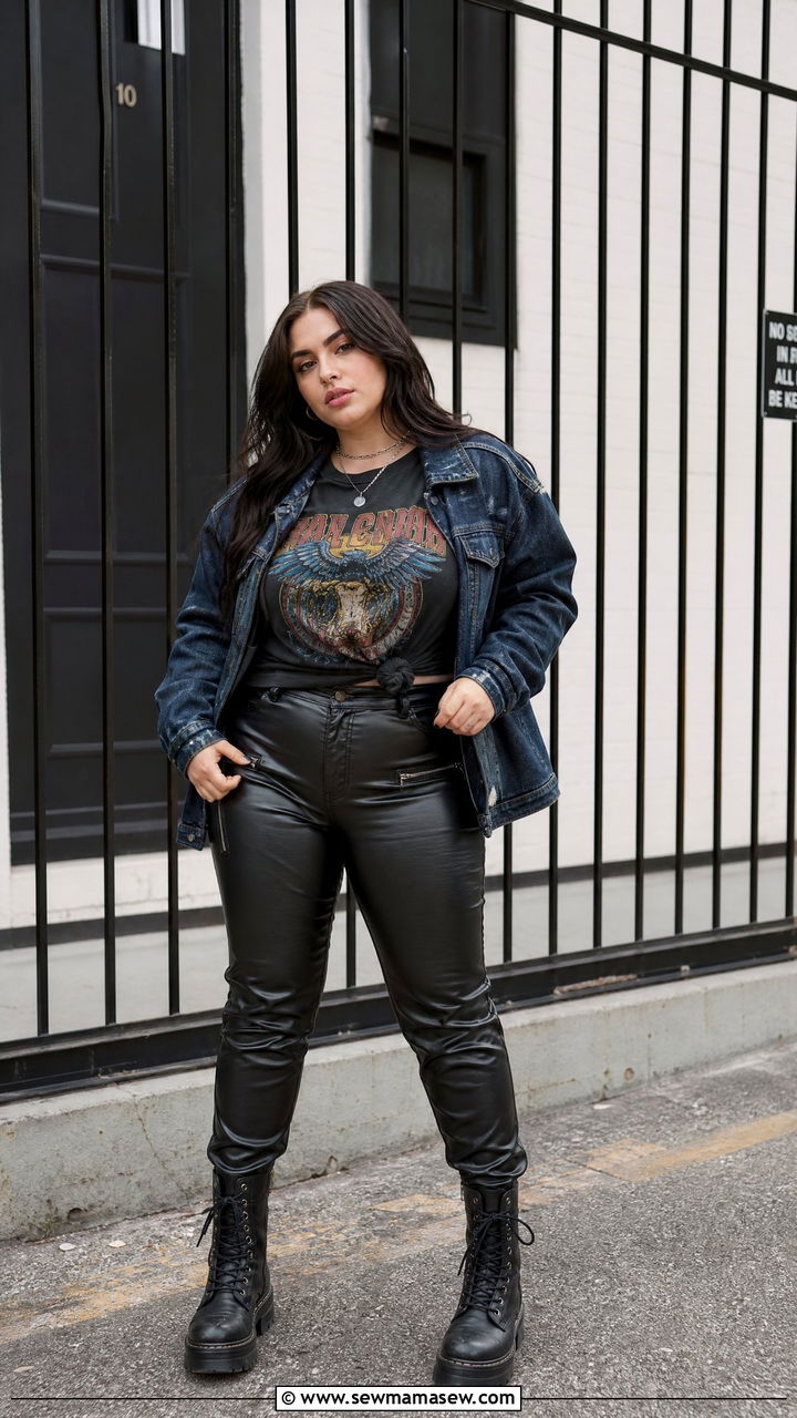 Leather Pants With Graphic Tee and Combat Boots - 25 Leather pants outfit ideas plus size