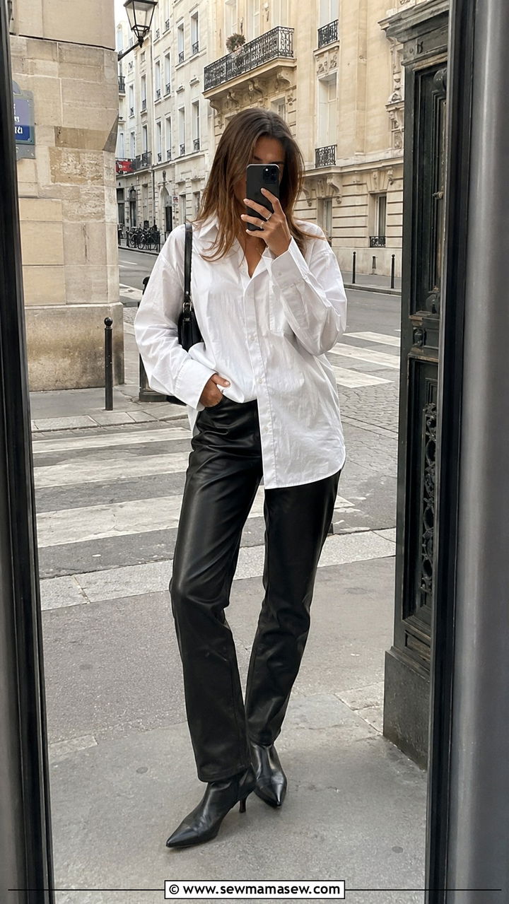 Leather Pants With Oversized Shirt And Ankle Boots - 30 Paris outfits to copy