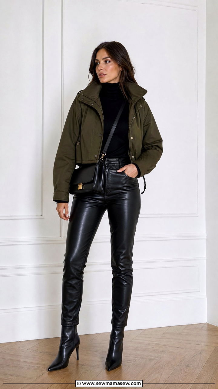 Leather Pants With Parka and a Turtleneck - 25 Spring outfits with parka