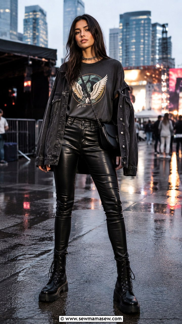 Leather Pants and Band Tee Festival Style - 30 chic music festival outfits for women