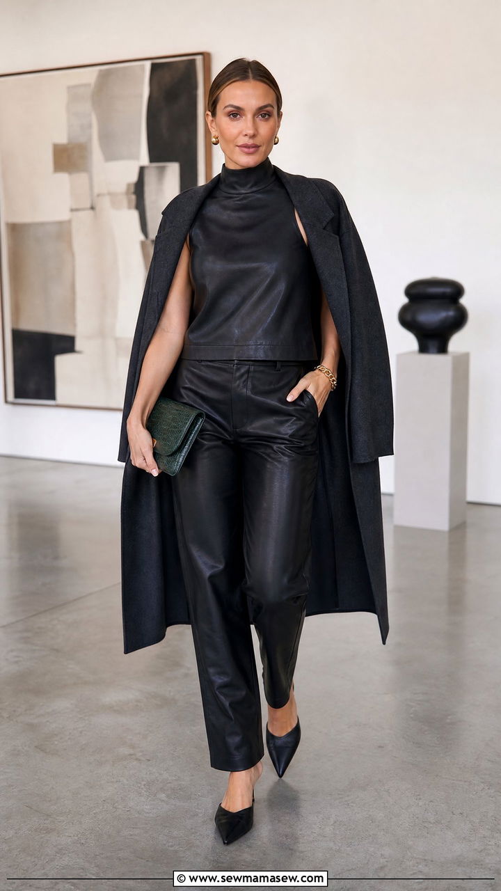 Leather Pants and Matching Top Outfit - 25 Leather matching set outfit ideas