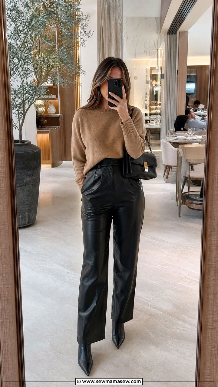 Leather Pants with Cashmere Sweater - 35 Hotel brunch outfit ideas