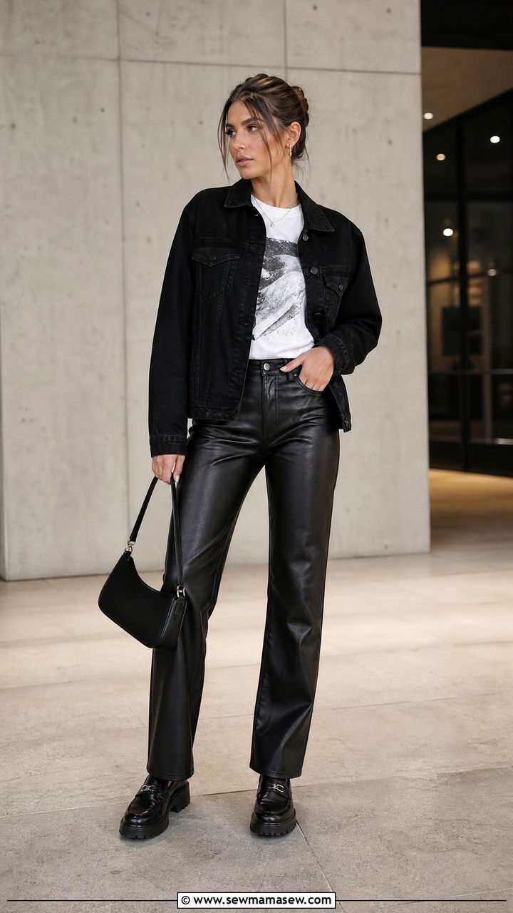 Leather Pants with Graphic Tee - 30 streetwear outfits for women