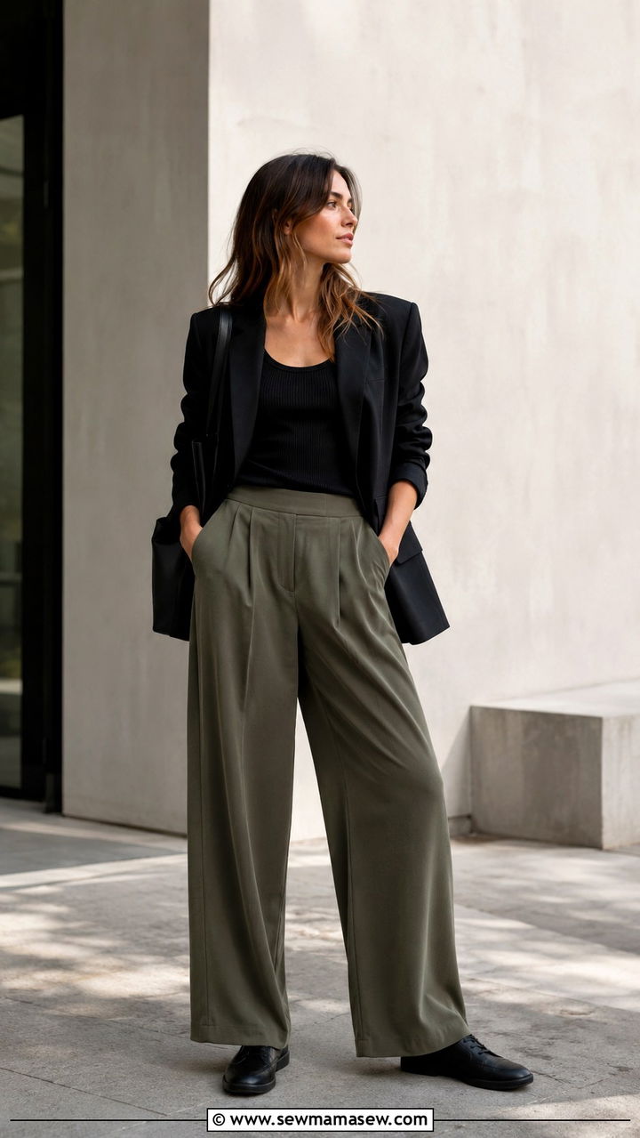 Leather Sneakers with Wide Leg Trousers - 30 classy sneaker outfits