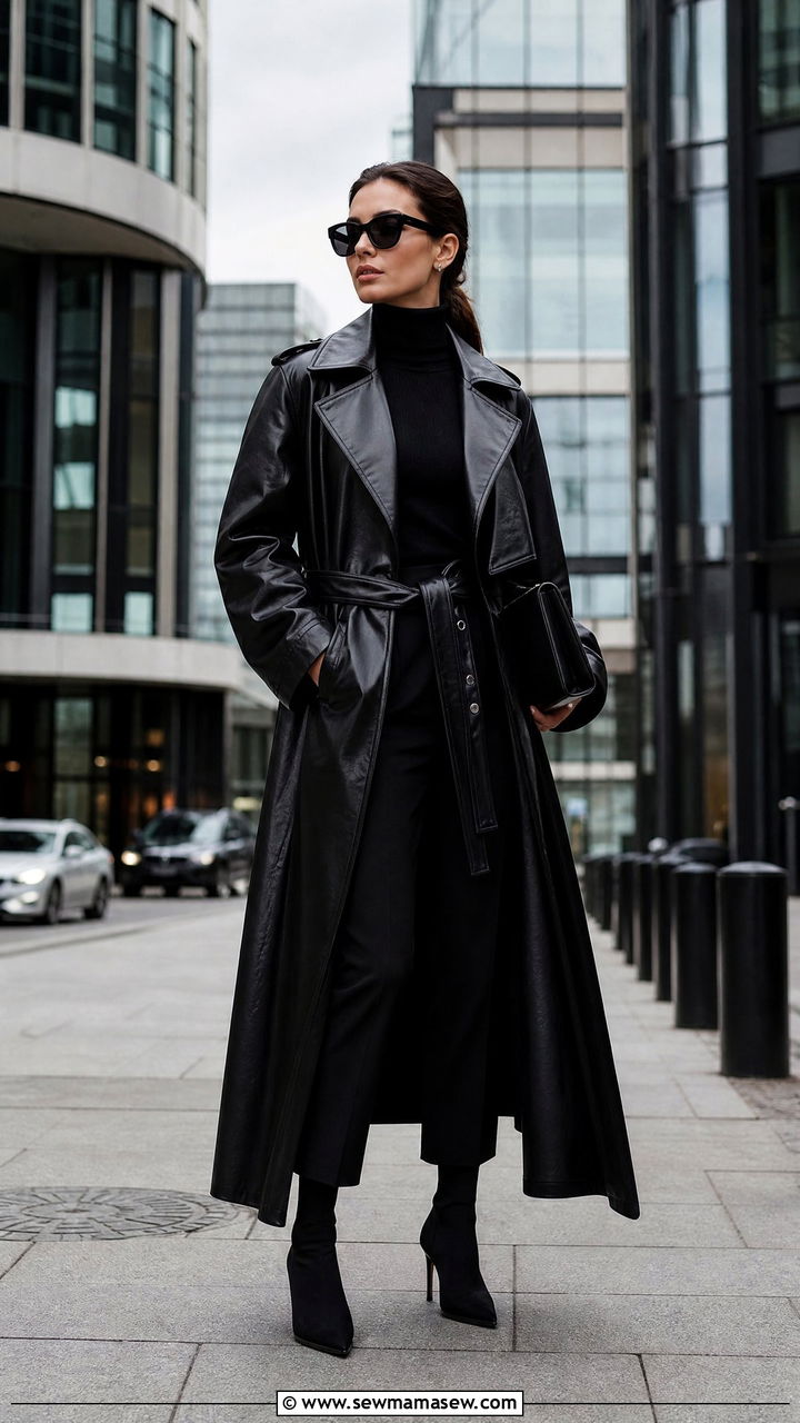 Leather Trench Coat And Turtleneck With Cropped Trousers - 35 jacket outfits