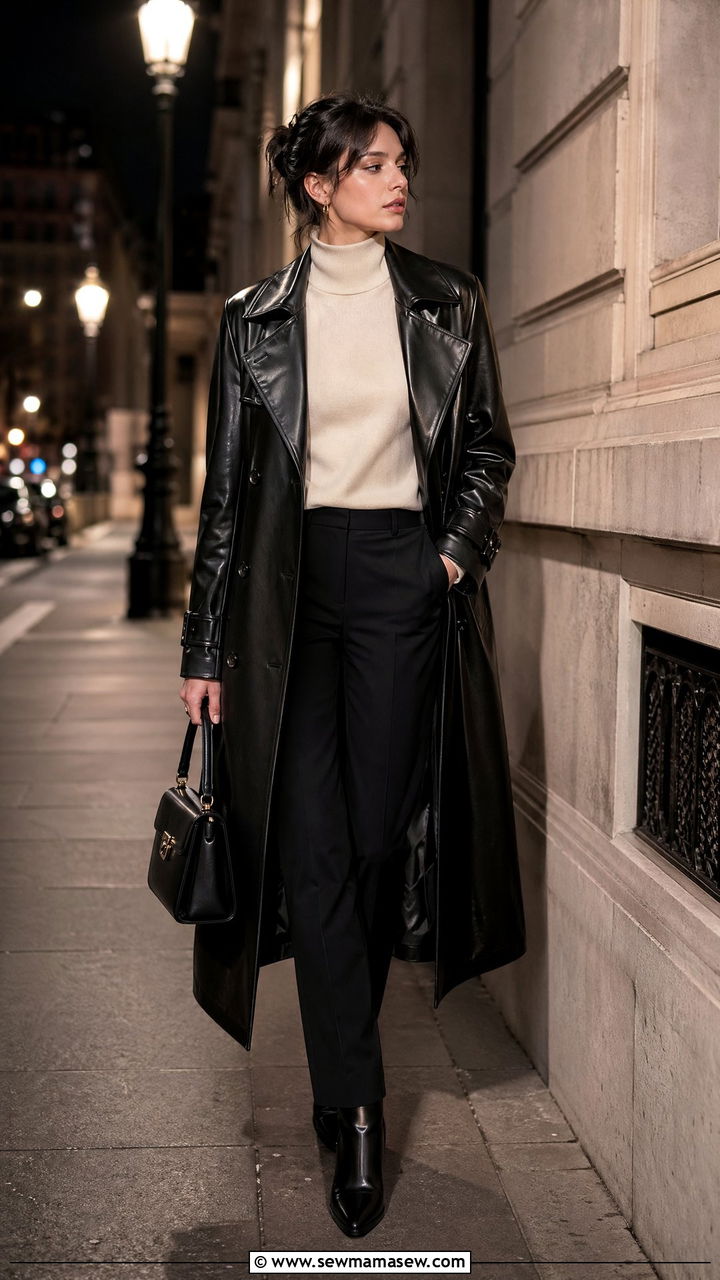 Leather Trench Coat And Turtleneck - 35 Designer outfit ideas