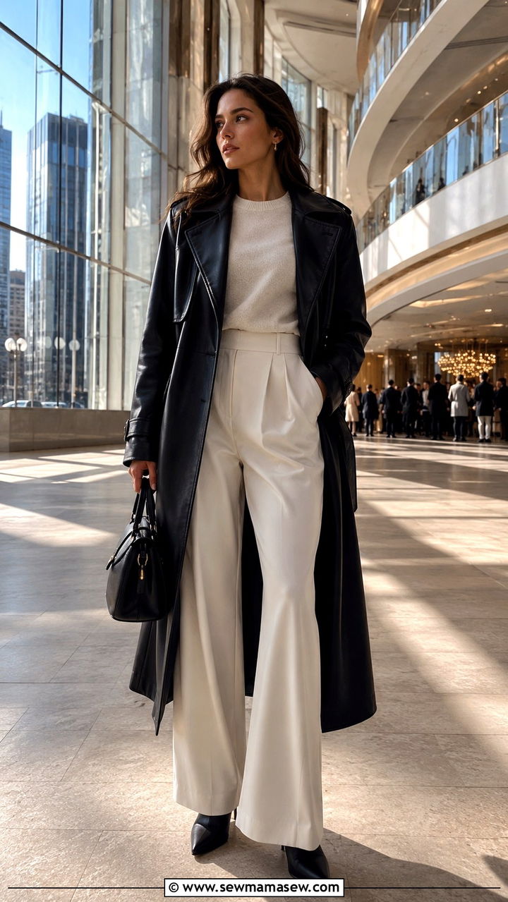 Leather Trench Coat And Wide Leg Trousers Winter Concert Outfit - 25 seasonal concert outfit ideas