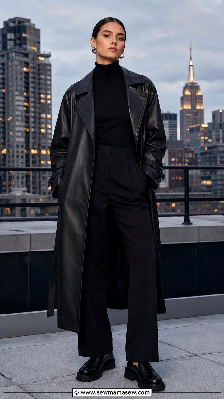 Leather Trench Coat With All Black Base - 25 trench coat outfits 2026