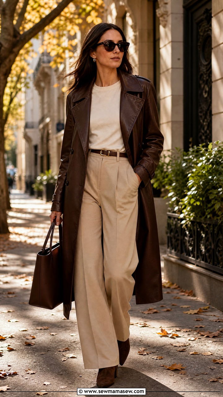 Leather Trench Coat With Neutral Base Outfit - 30 Fashion trends 2026 outfits