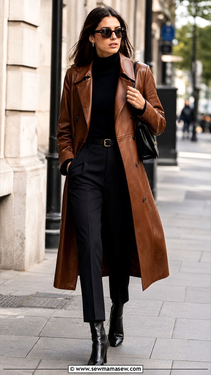 Leather Trench Coat With Tailored Pants - 25 2026 fashion trends women ideas