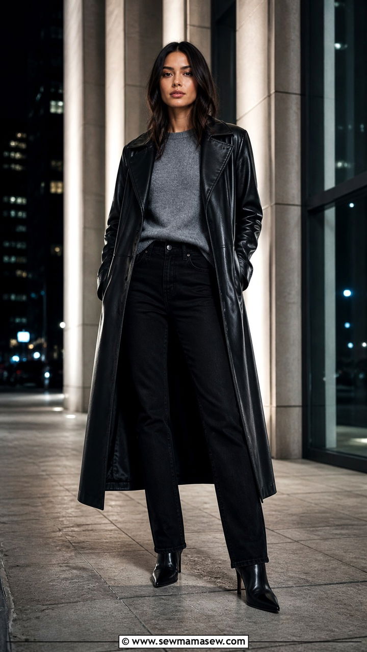 Leather Trench Coat with Black Jeans Outfit - 40 trench coat outfit ideas