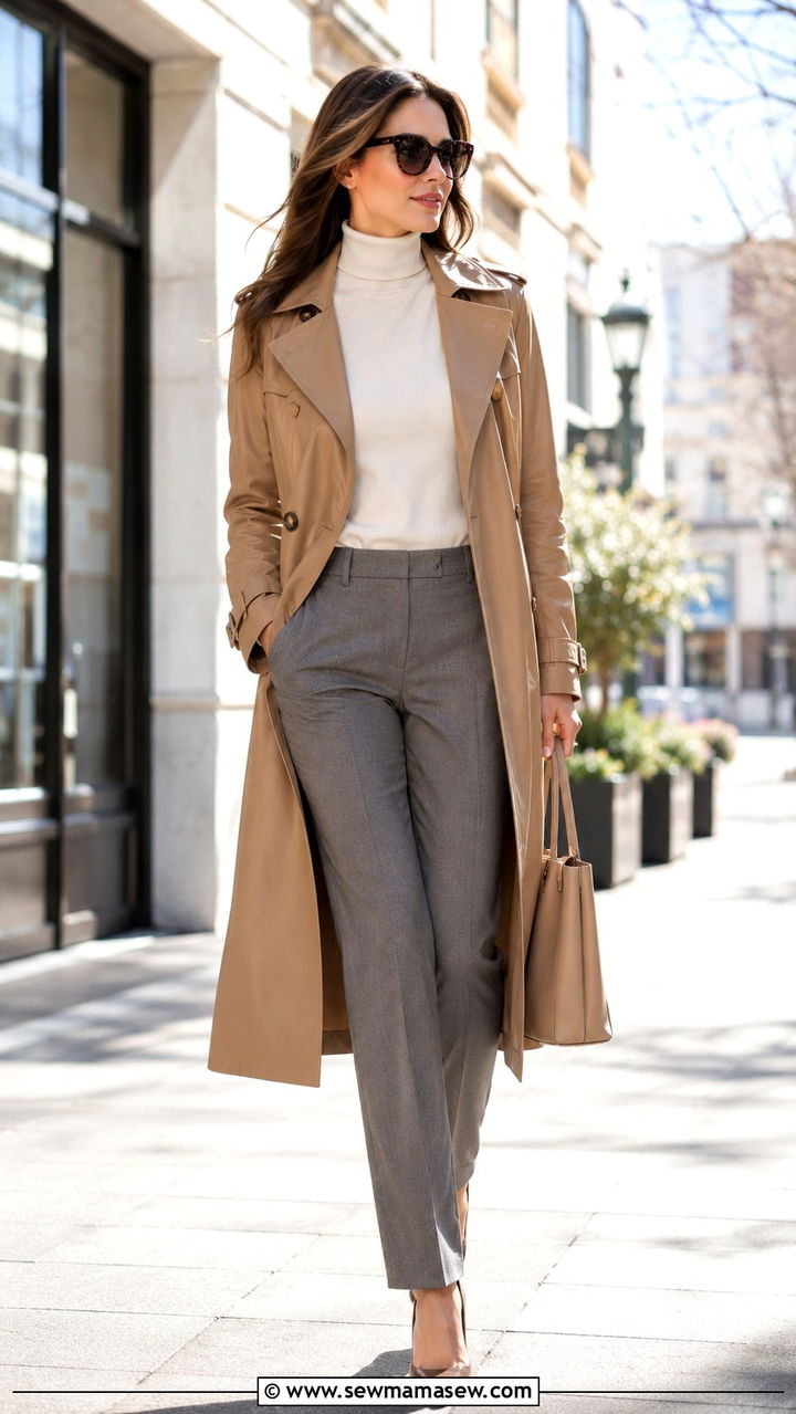 Leather Trench Coat with Trousers - 30 Spring outfits with leather jacket