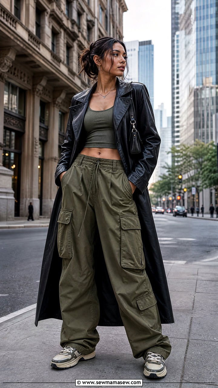 Leather Trench With Cargo Pants And Chunky Sneakers - 35 How to style a trench coat