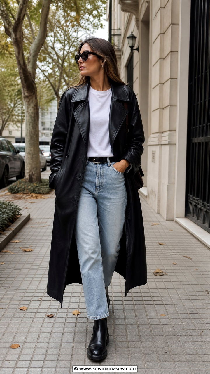 Leather Trench and Straight Leg Jeans for Buenos Aires Transitional Weather - 25 Buenos Aires outfit ideas