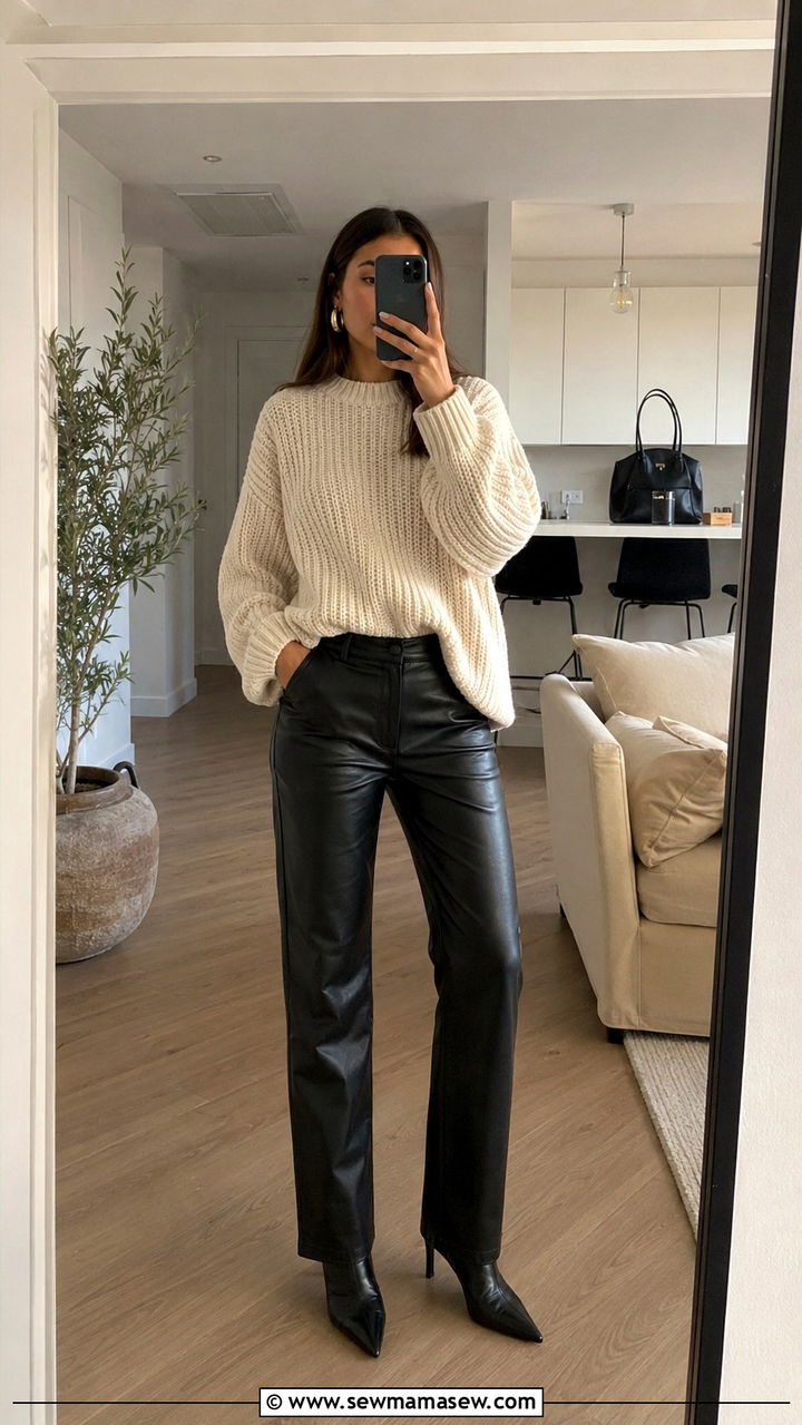 Leather Trousers and Chunky Knit Sweater Outfit - 25 2026 fashion must haves