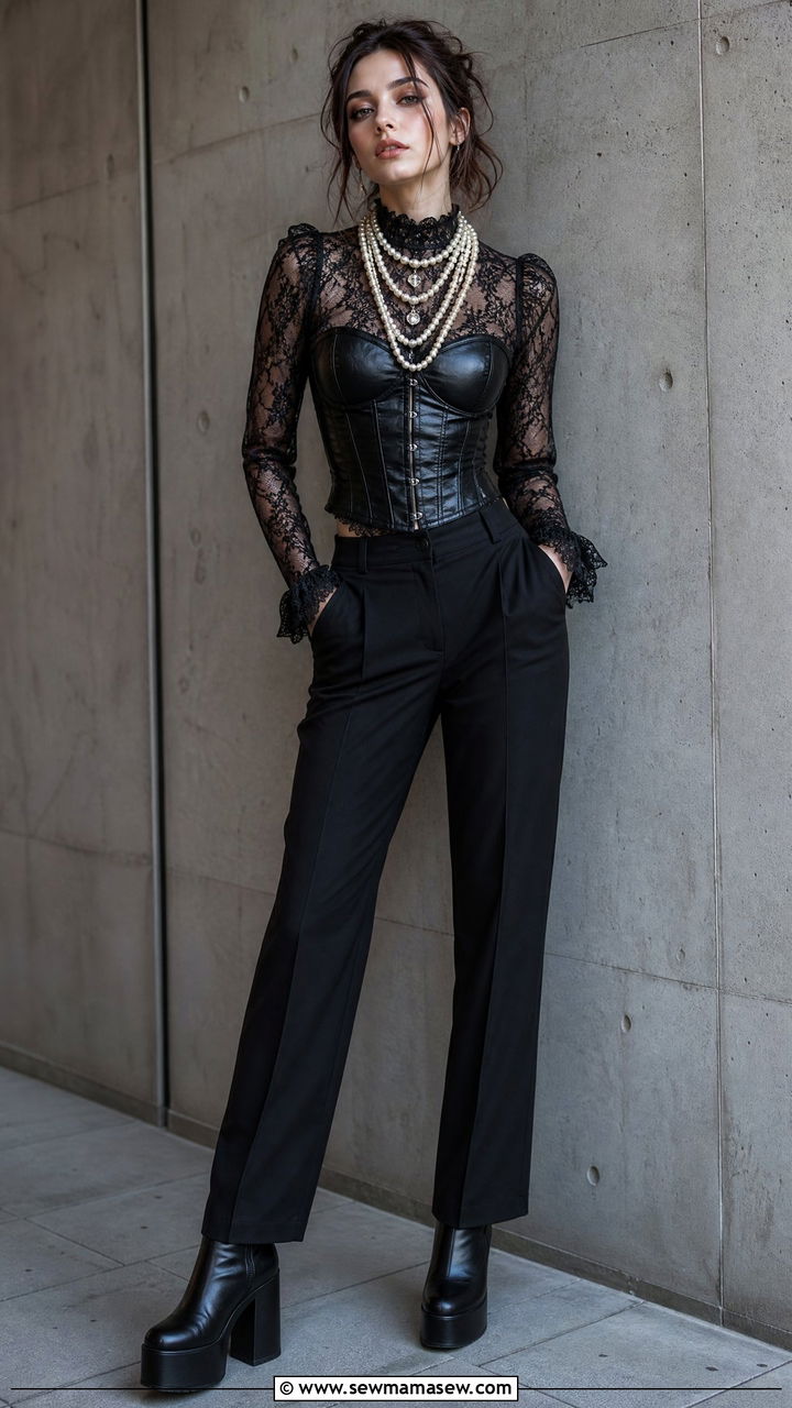 Leather and Lace Layered Outfit - 35 maximalist outfits