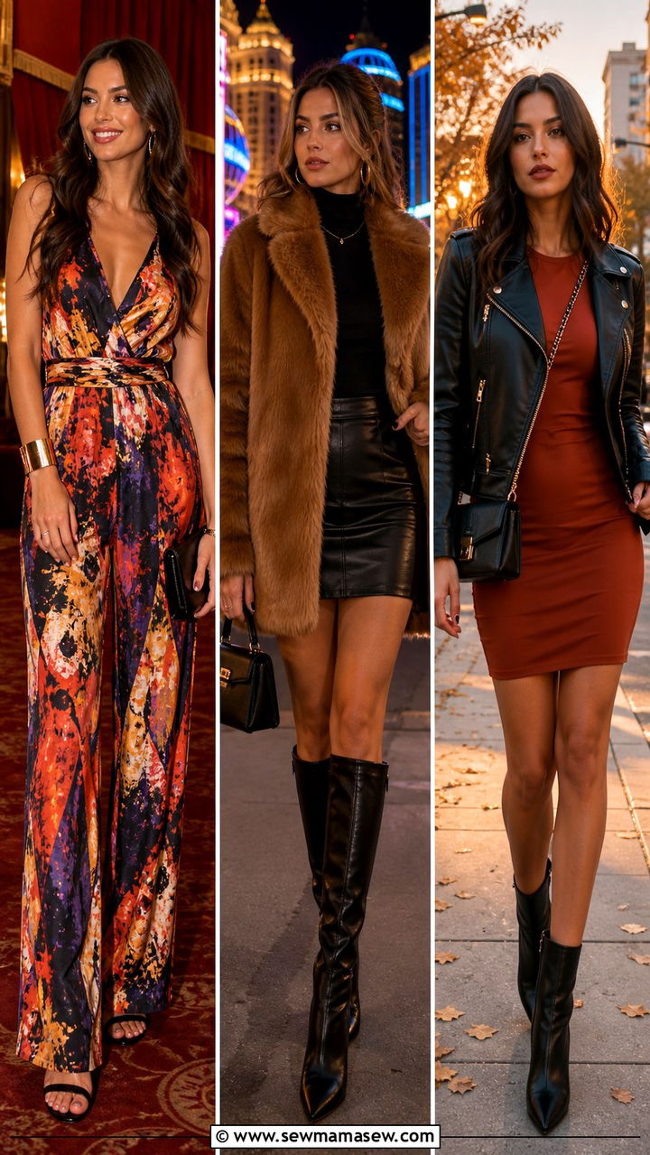 Leather jacket and bodycon dress outfit for Vegas fall evening - 40 What to wear in Las Vegas