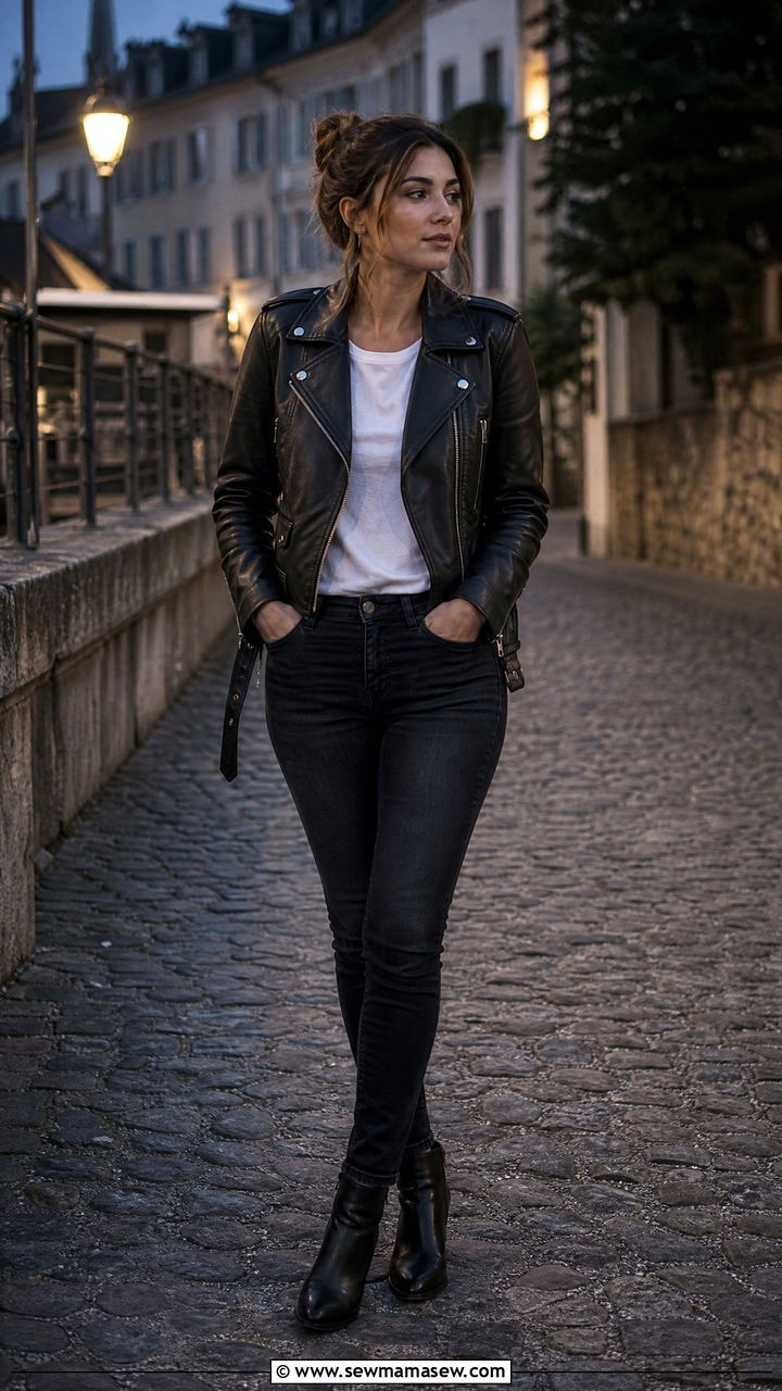 Leather jacket and dark jeans Lucerne - 35 Lucerne outfit ideas