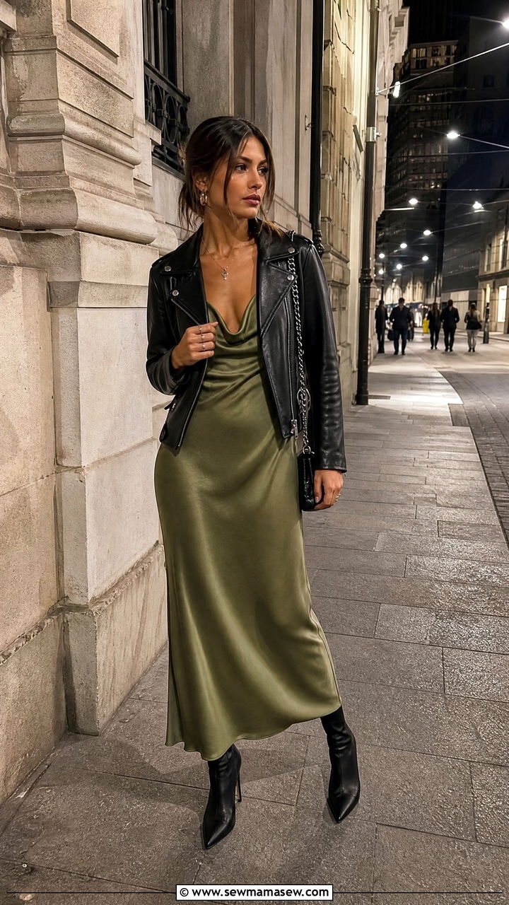 Leather jacket and slip dress Italy - 25 Italy outfits inspo