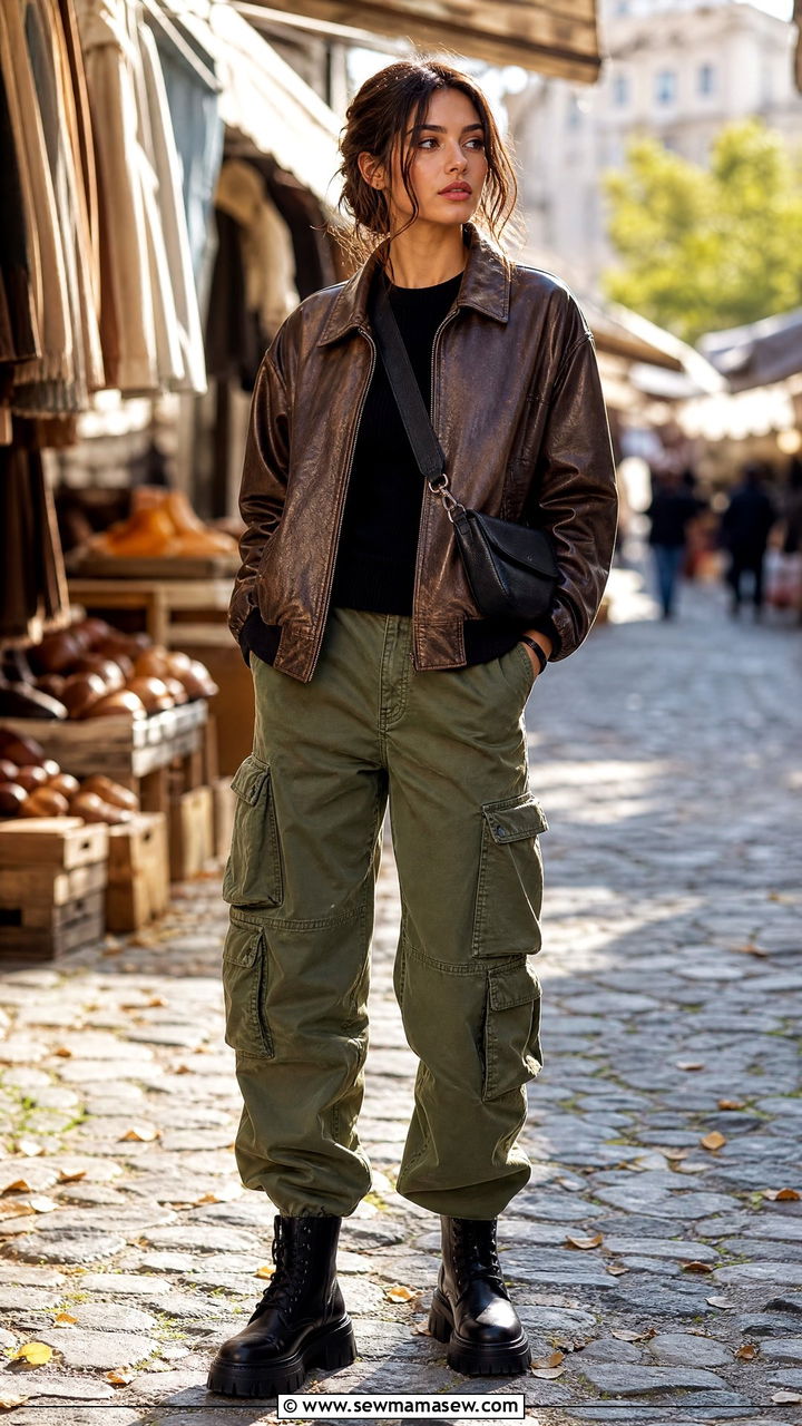 Leather jacket with cargo pants and boots - 35 How to style a leather jacket