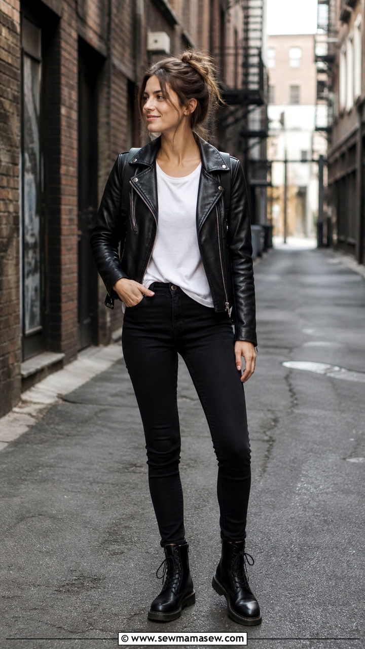 Leather jacket with combat boots outfit - 40 Combat boots outfit ideas