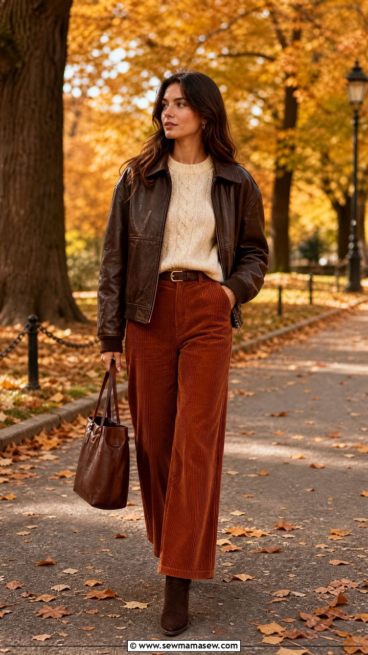 Leather jacket with corduroy pants and sweater - 35 How to style a leather jacket
