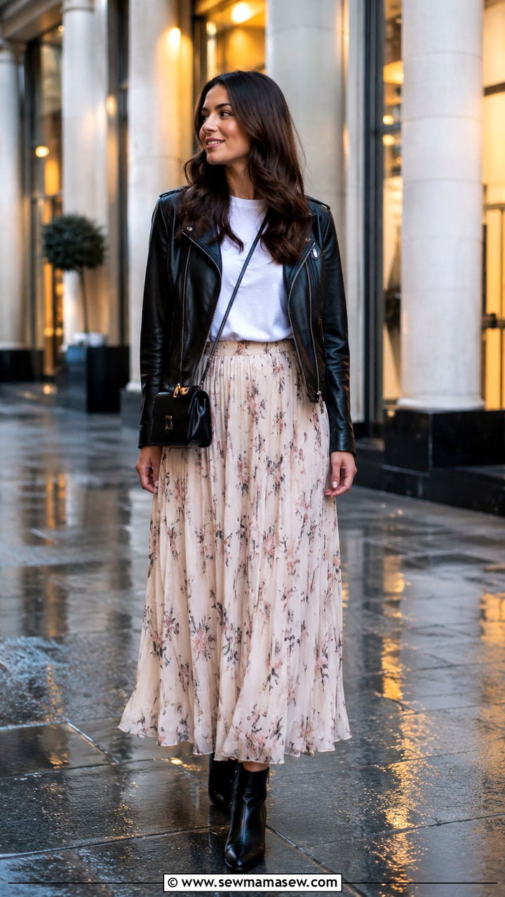 Leather jacket with maxi skirt outfit - 30 Spring outfits with maxi skirts