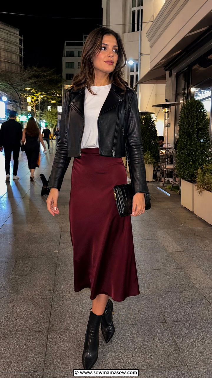 Leather jacket with midi skirt - 25 Izmir outfit ideas